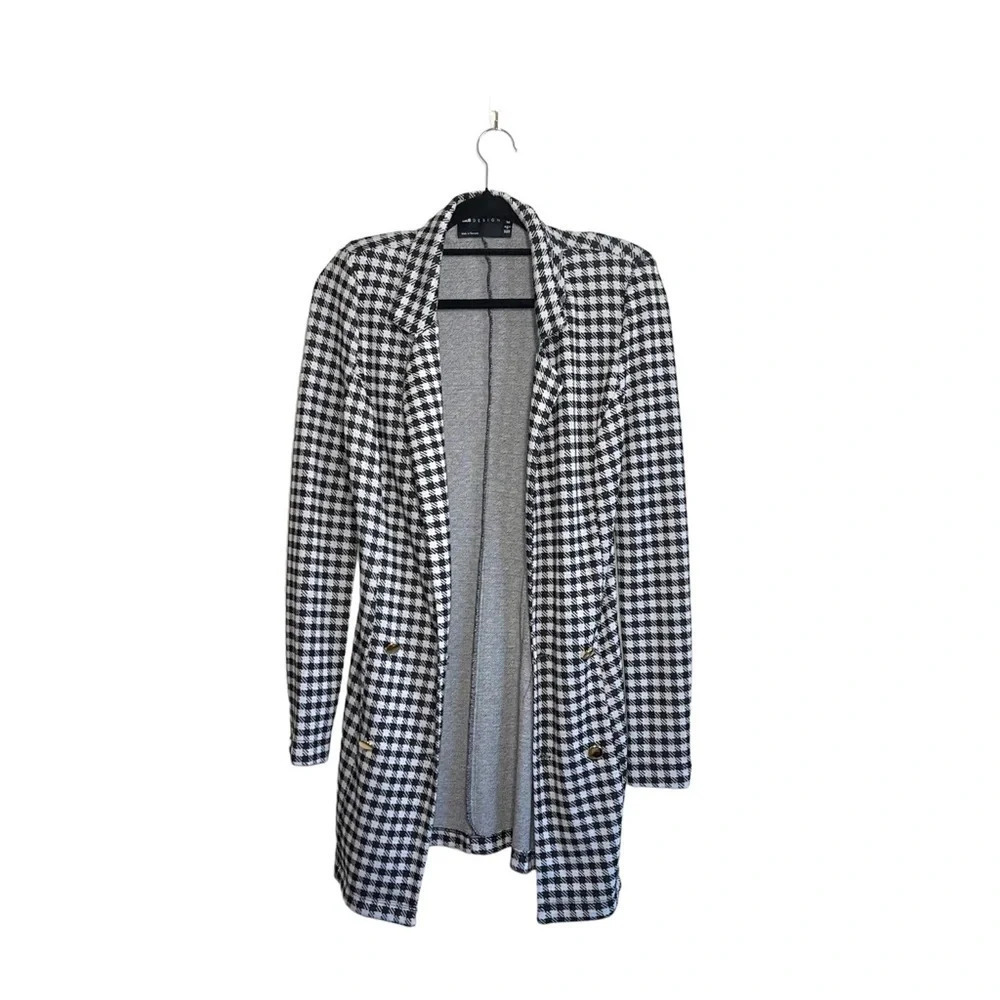 ASOS Long Blazer Black & White Houndstooth Print Preppy Workwear 2 Tall Women’s